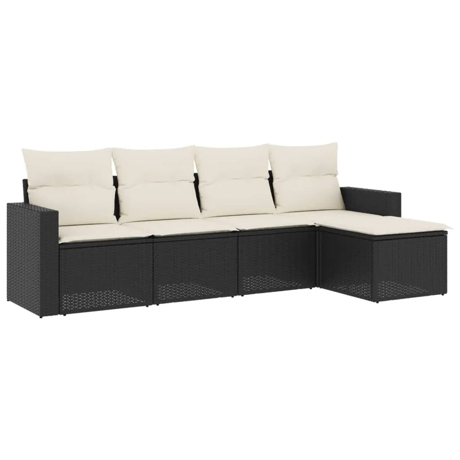 vidaXL 5-teilige Garten-Sofagarnitur in L-Form aus Poly-Rattan mit Kissen in Schwarz und Cremeweiß - Bild 2
