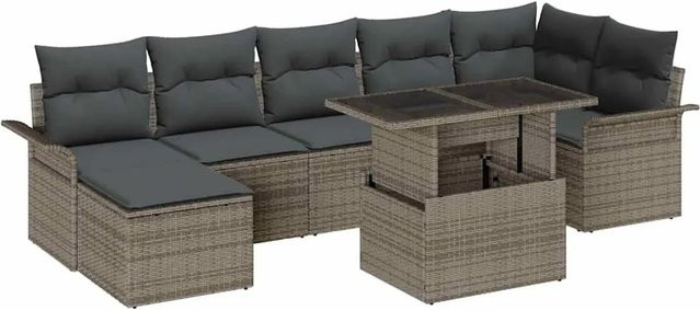 vidaXL 8-teiliges Garten-Sofa-Set aus Poly-Rattan in Grau mit Kissen und Tisch - Bild 1