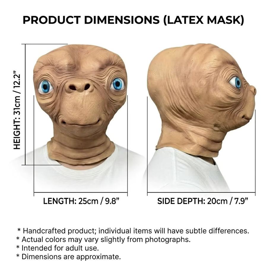 patygr E.T. Alien Latexmaske, Vollkopfmaske, Weltraum, Braun - Bild 3