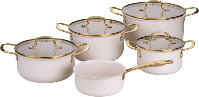 Fackelmann Pamela Reif Signature Kochgeschirr-Set, 9-teilig, Keramik in Beige und Gold mit Aluminium und Edelstahl - Bild 1