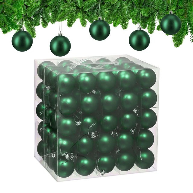 Relaxdays Weihnachtskugeln 100er Set aus Polystyrol in Dunkelgrün Matt, Durchmesser: 7 cm - Bild 1