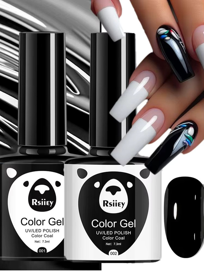 MAFANAILS Gel Nagellack Schwarz Weiß, 7,3 ml, Glänzend - Bild 2