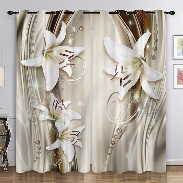 Yiran Furniture Luxus Vorhänge mit Blumenmuster, 2er-Set, halbtransparent, Mehrfarbig, B: 70 cm, H: 165 cm - Bild 1