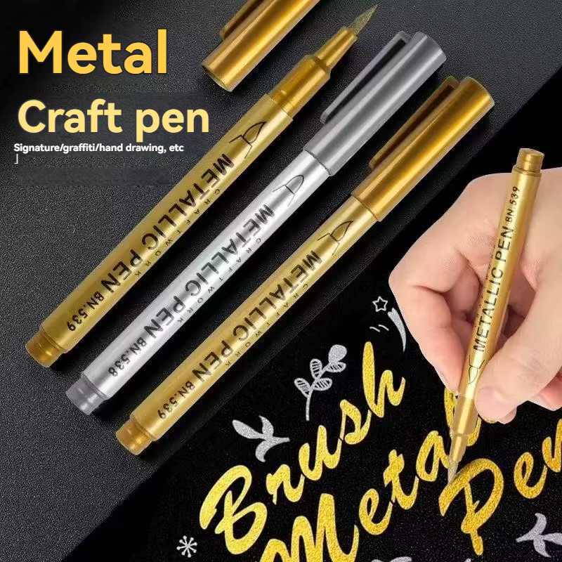 Acrylmarker Set mit Pinselspitze in Gold, Silber und Weiß für Kunst und Schreibwaren - Bild 3