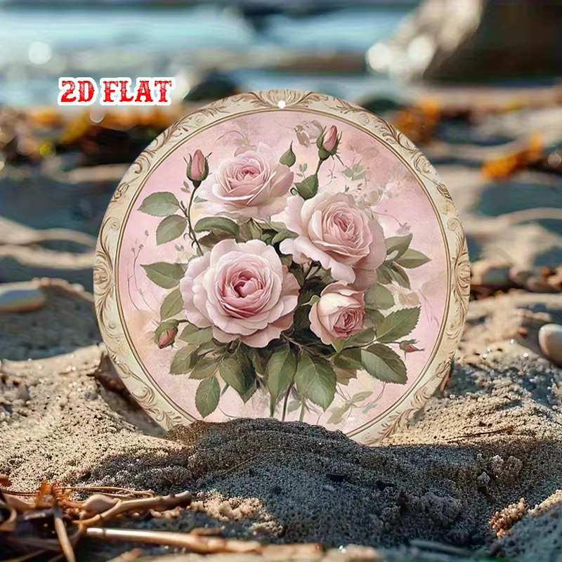 CIFBUY Metall-Wandkunst mit rosa Blumenmuster, rundes Wanddekor im Vintage-Stil - Bild 4