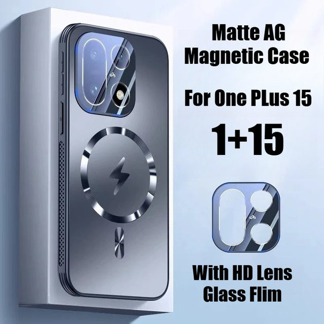 Matte AG-Magnethülle für OnePlus 15 in Weiß mit Objektivschutz und kabelloser Laderandkühlung aus gehärtetem Glas - Bild 1