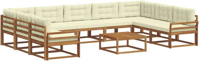 vidaXL Outdoor-Sofagarnitur in L-Form aus Akazienholz mit 10 Kissen in Braun und Beige - Bild 1