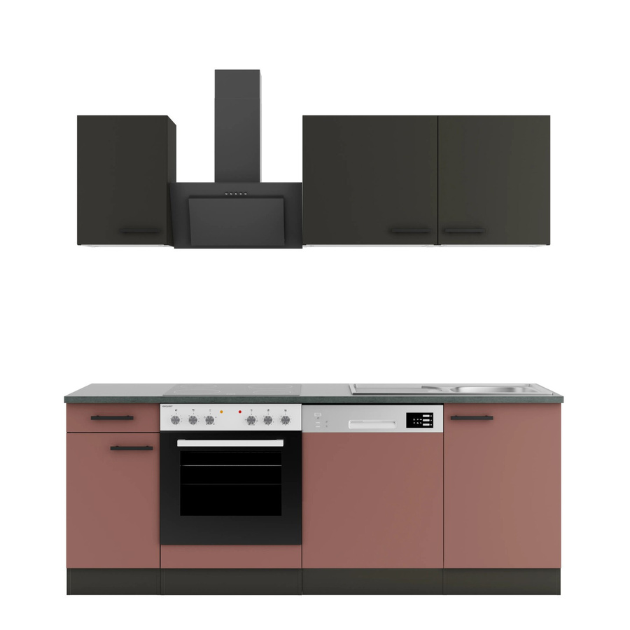 OPTIFIT Küchenzeile Madrid420/Nizza407 in Anthrazit und Rostrot, Breite: 210 cm, Tiefe: 57 cm, Höhe: 82 cm - Bild 2