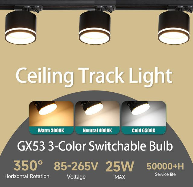 CHENBEN LED Track-Spotlight GX53 in Schwarz mit verstellbarem Reflektor für Wohnzimmer und Schlafzimmer - Bild 1