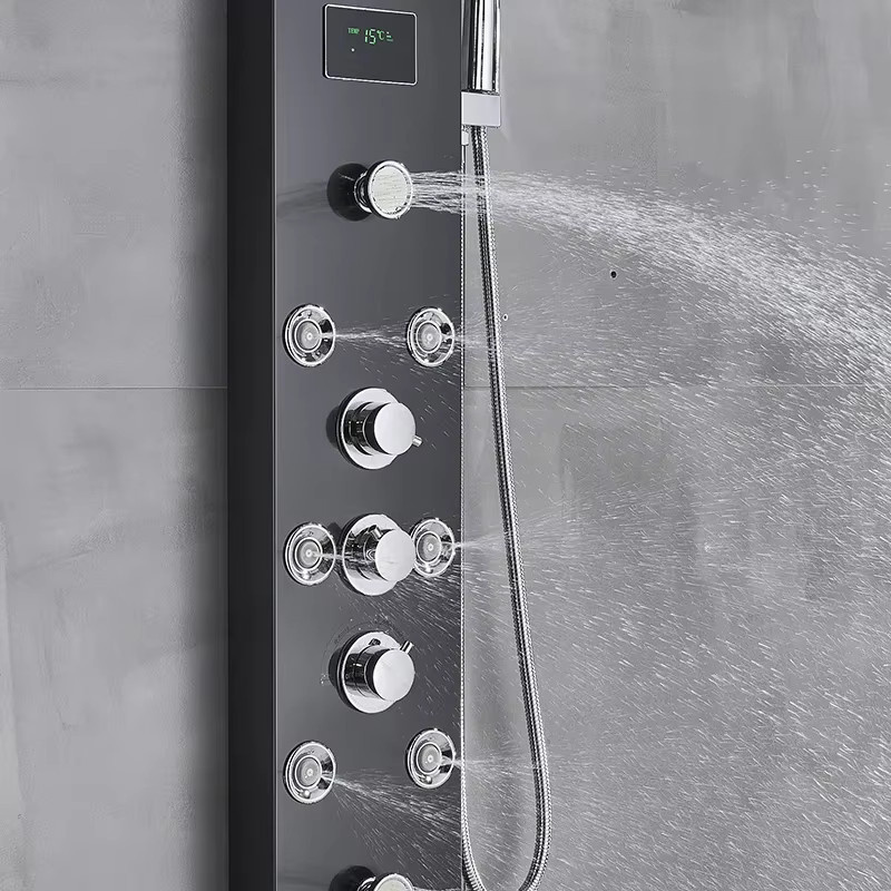 MYQualife LED-Duschpaneel in Matt Schwarz mit Digitalanzeige, Regendusche, Wasserfall-Funktion, Massagefunktionen, Handbrause und Duscharmatur-Set, Höhe: 114,0 cm, Breite: 20,0 cm, Tiefe: 46,0 cm - Bild 3