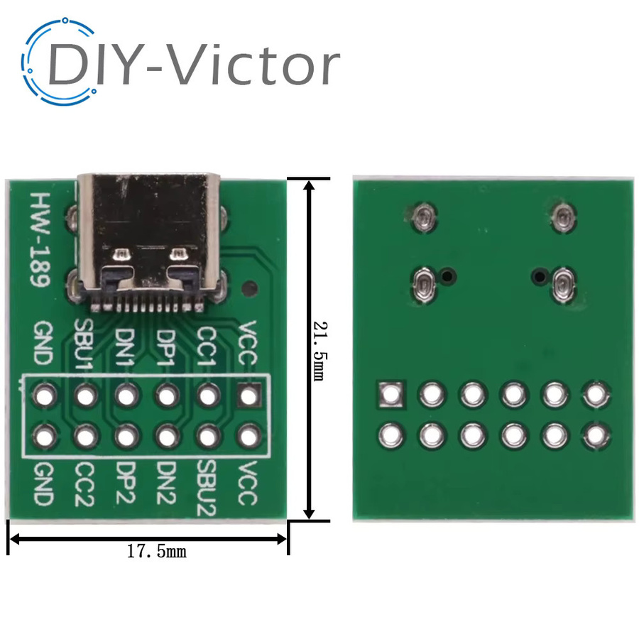 USB Type-C zu DIP PCB Stecker Adapter Weiblich, Green Test Board für Solder Pin Header - Bild 3
