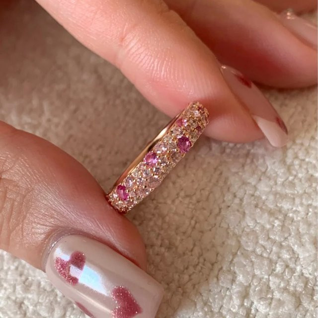 PANJBJ Offener Fingerring, 925 Silber, rosa, Damen - Bild 1
