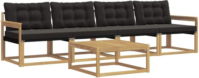 vidaXL Outdoor-Sofagarnitur aus Akazienholz mit Textilene-Bezug und Kissen, 5-teiliges Set in Weiß und Schwarz, B/T/H: 79 x 79 x 37 cm - Bild 1