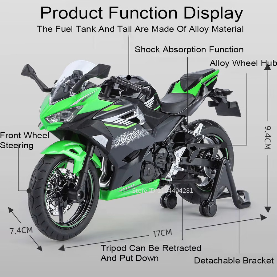 Kawasaki Ninja400 ZX6R, Diecast Modell Motorrad, 1:12, mit Licht - Bild 2