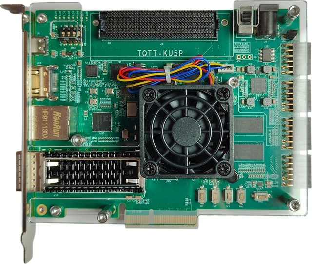 KU5P FPGA Entwicklungsboard mit XCKU5P, FMC HPC, QSFP28 100G optischem Port und PCIe 3.0 in Grün - Bild 1