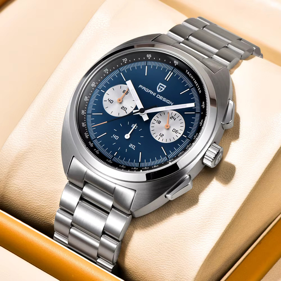 PAGANI DESIGN Chronograph, Herrenuhr, Quarz, Blau, Edelstahl, Silber - Bild 5