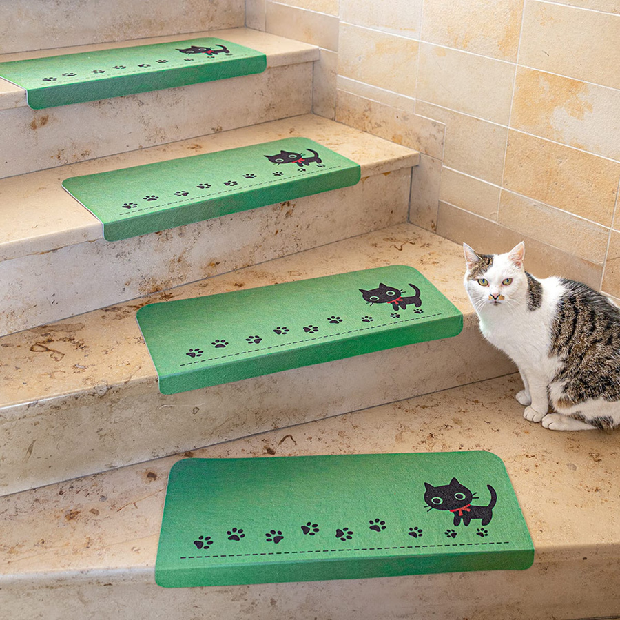 10er Set selbstklebende Stufenmatten Katze von viva domo in Grün - Bild 2