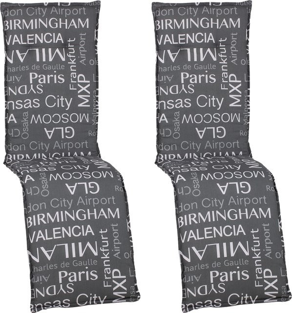 NYVI 2er Set Auflagen für Barcelona Relaxliegen mit Komfortschaumkern, Dessin: Städtenamen, B/T/H: 171 x 50 x 6 cm - Bild 1
