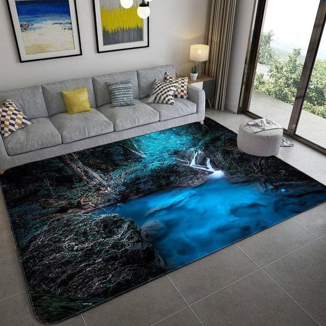 Karpetti 3D Naturlandschaft Teppich mit grünem Wald und Wasserfall, rutschfest, grau/mehrfarbig, B: 60 cm, T: 40 cm - Bild 1