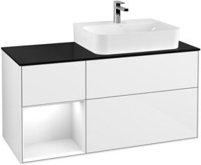V&B Finion Waschtischunterschrank mit Abdeckplatte und Regal links, Farbe Weiß lackiert, B: 120 cm, T: 50,1 cm, H: 50,1 cm - Bild 1