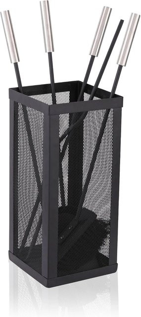 Relaxdays Kaminbesteck aus Edelstahl und Eisen in Schwarz, 5-teilig, B/T/H: 35 x 16 x 16 cm - Bild 1