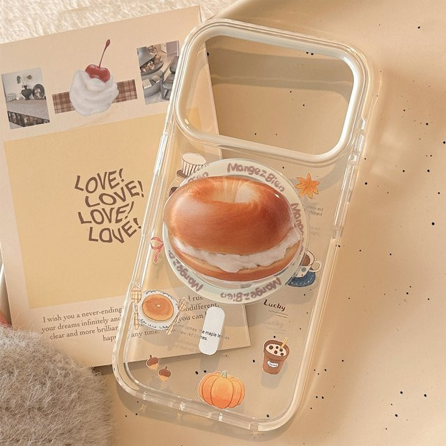 MUQGEW Koreanische Cartoon Creme Bagel Magnetische Schutzhülle für iPhone 17 16 15 14 13 12 Pro Max Transparent Stoßfest - Bild 1