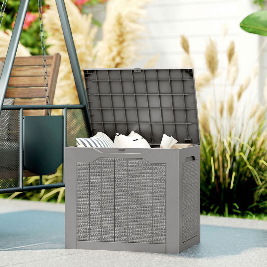 Outsunny Gartentruhe aus PP mit 93l Volumen, wasserdichte Außenbox für Garten, Terrasse und Pool in Kaki - Bild 2