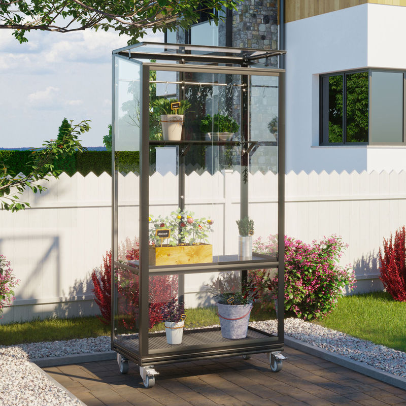 Vitavia Balkon- und Anlehn-Gewächshaus Stad in Schwarz mit 3 mm ESG-Glas und Rollfundament - Bild 4