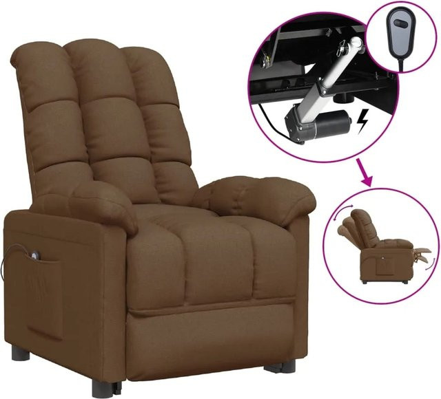 vidaXL Elektrischer Relaxsessel in Braun aus Stoff mit verstellbarer Kopfstütze und Armlehnen - Bild 1