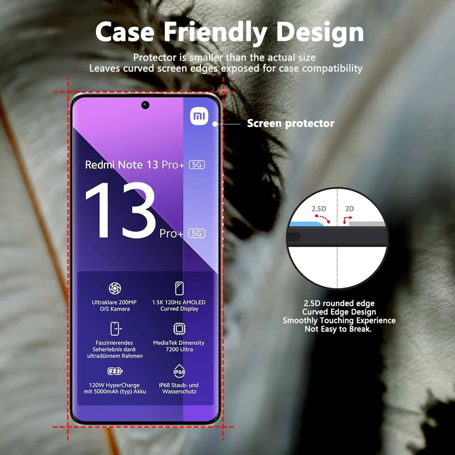 Xiaomi Redmi Note 13 Pro Plus Displayschutzfolie aus 3D-gehärtetem Glas, transparent - Bild 3