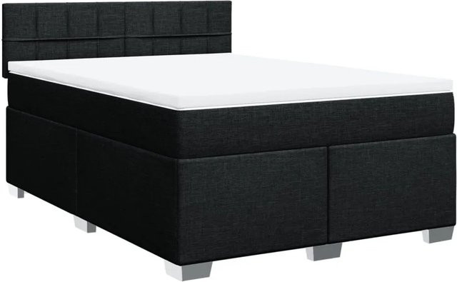 vidaXL Boxspringbett Hybrid mit Matratze und Taschenfederkern in Schwarz, B/T: 140 x 190 cm - Bild 1