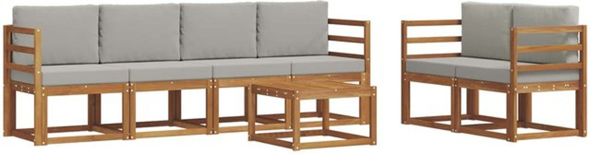 7-teilige Outdoor-Sofagarnitur aus Akazien-Massivholz in Natur und Hellgrau von vidaXL - Bild 1