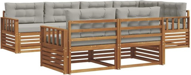 vidaXL Outdoor-Sofagarnitur aus Akazienholz in L-Form mit 22-teiligem Set, Farbe: Natur und Hellgrau - Bild 1