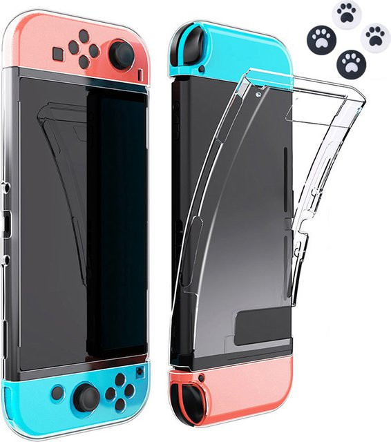 Transparente TPU-Schutzhülle für deine Nintendo Switch mit Daumenstick-Griffen und Kappen als Zubehör-Set - Bild 1