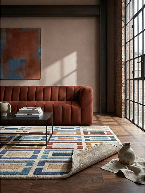 Wollteppich Kadima von DERWENT mit geometrischem Muster in Blau-Bunt, Breite: 120 cm, Tiefe: 170 cm - Bild 1