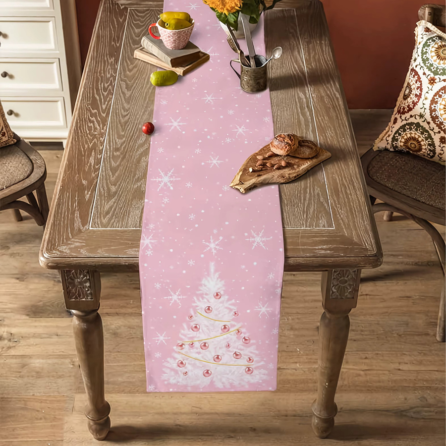 Dokriy Tischläufer für Weihnachten in Weiß und Rosa mit Schneeflocken-Design aus Polyester - Bild 3