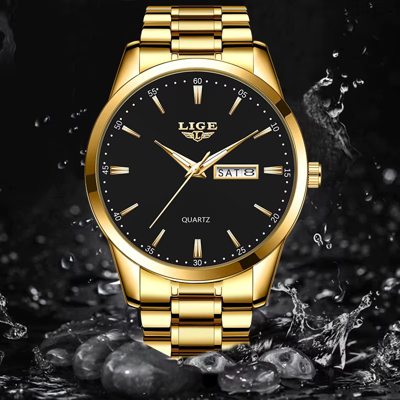 LIGE Armbanduhr Quarz, Edelstahl, Schwarz, Herren - Bild 4