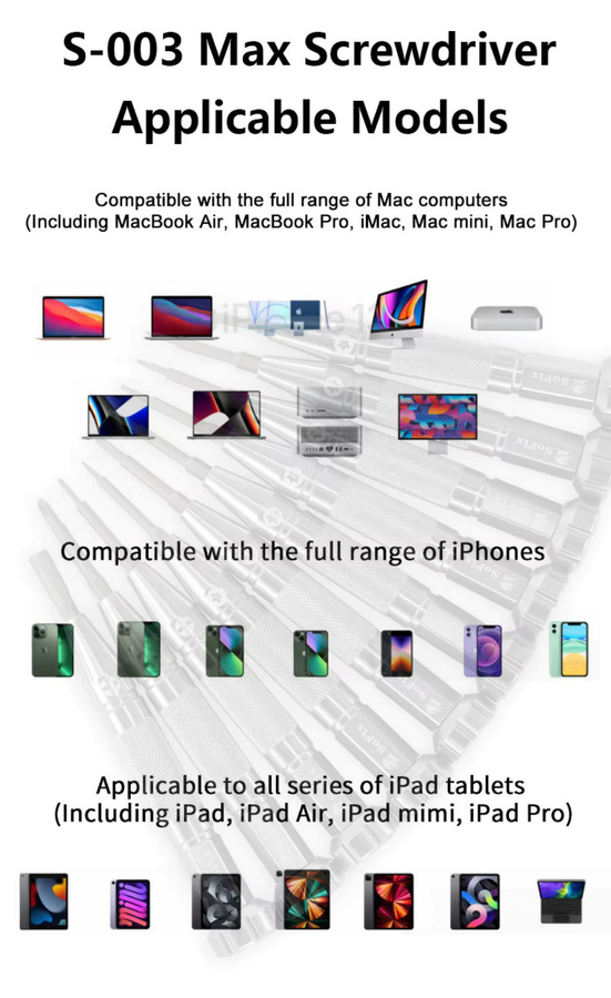 iinsumo S-003Max Präzisions-Schraubendreher-Set in Silber für MacBook, Android-Smartphones und Microsoft-Tablets zur Reparatur und Installation - Bild 3