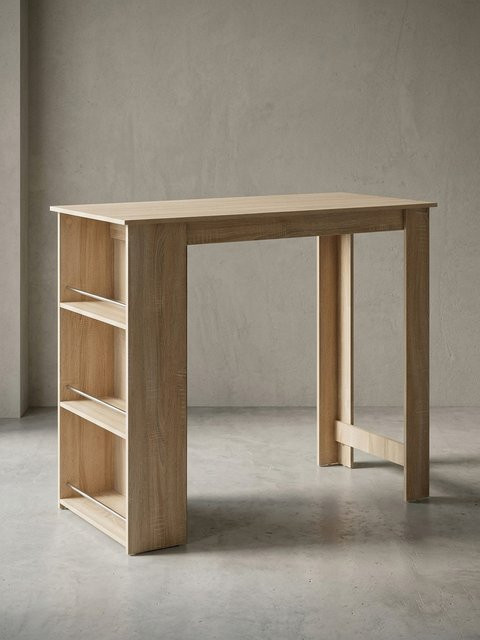 KADIMA DESIGN Bartisch mit Regal aus Holz und Metallgestell für Küche oder Bar, Braun/Silber, B/T/H: 120 x 60 x 107 cm - Bild 1