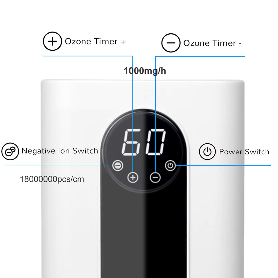 ALTHY Ozongeneratormaschine für Wasser, Luft und Öl in Weiß mit 1000 mg/h Ozonleistung, Timer, Ozonisator, Desinfektionssterilisator und Negativ-Ionen-Reiniger - Bild 3