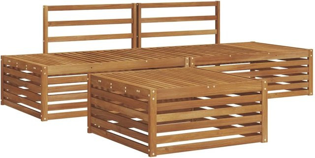 vidaXL Outdoor-Sofagarnitur aus Massivholz Akazie in Braun, 3-teiliges Set mit Tisch und 2 Endsofas - Bild 1