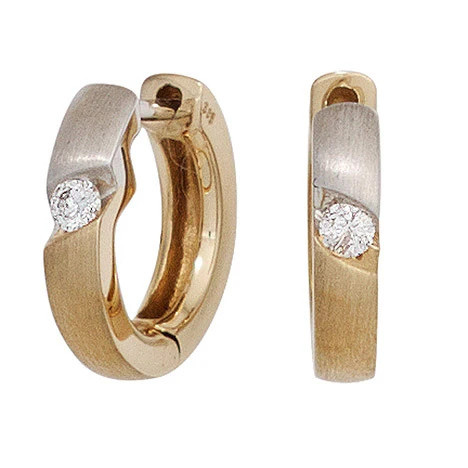 Colfem Creolen rund, 585 Gelbgold bicolor, matt, 2 Diamanten, Ohrringe - Bild 1