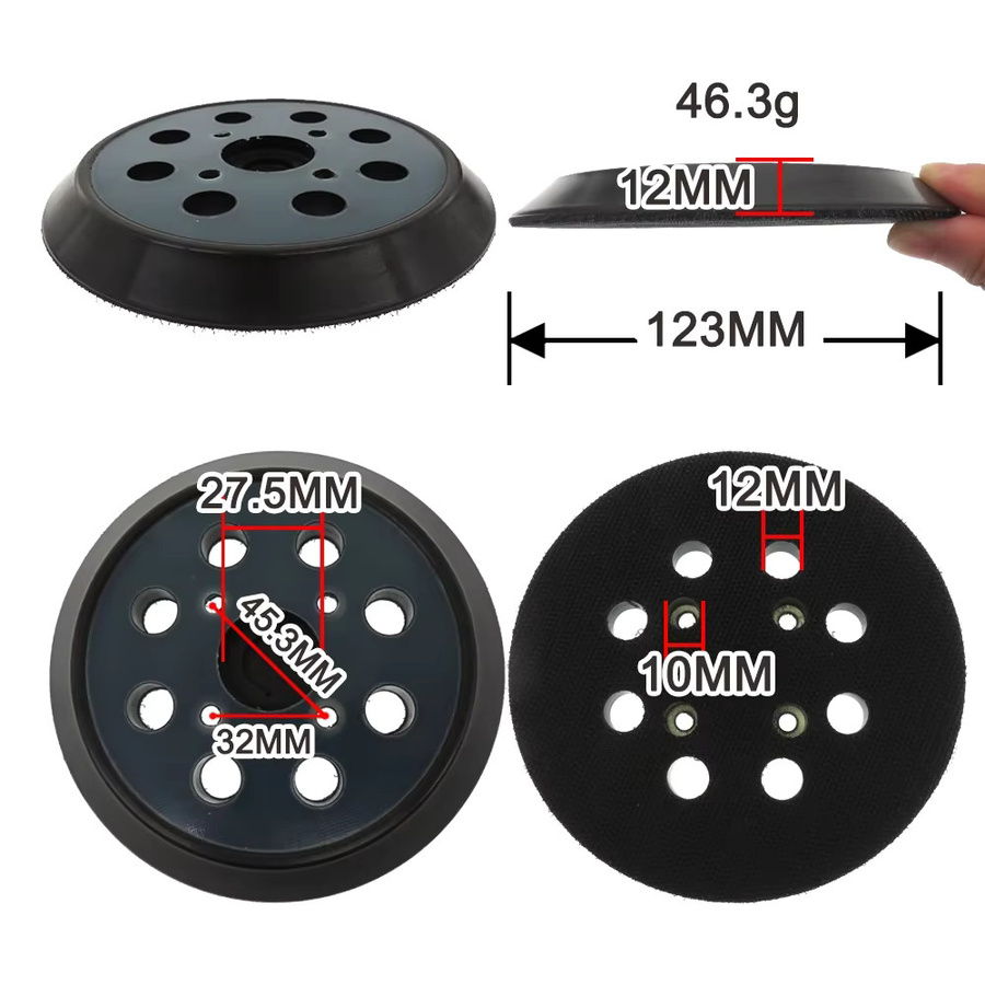 Vibratite Universelle 8-Loch Ersatz-Schleifplatte mit Klettverschluss, 5 Zoll, Schwarz, Modell 030157001018 - Bild 2