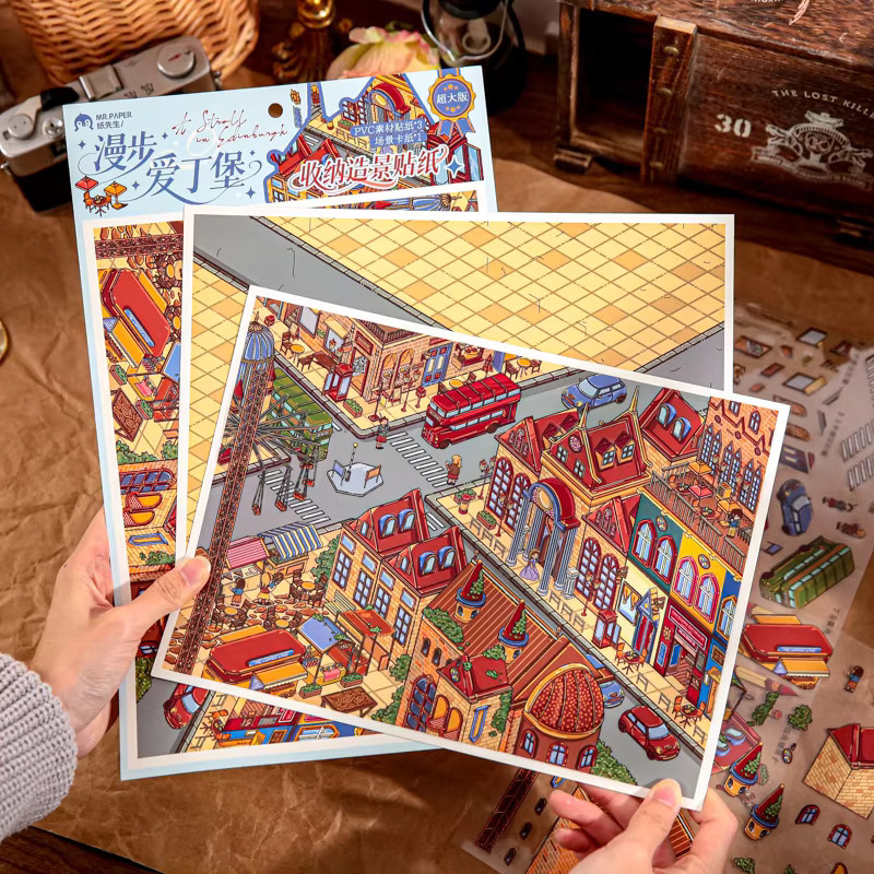 Mr. Paper Landschaftsaufkleber mit 3D-Gebäuden und Stadtmotiven, 4 Blatt pro Packung, Mehrfarbig - Bild 2