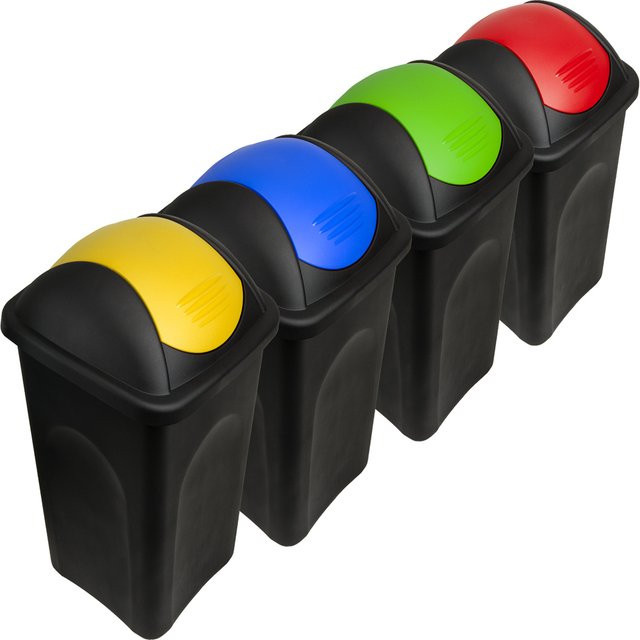 STEFANPLAST Mülleimer Set mit Schwingdeckel aus Kunststoff, 4er-Set, Farben: Gelb, Blau, Grün, Rot, Volumen pro Eimer: 60 l - Bild 1