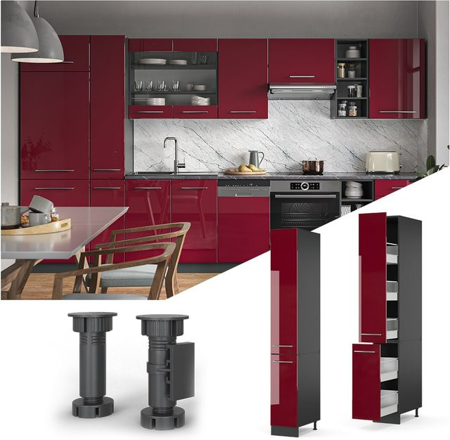 Vicco Apothekerhochschrank Fame-Line Küchenschrank in Bordeaux Hochglanz und Anthrazit mit Softclose-Scharnieren, Breite: 30 cm, Höhe: 206,8 cm, Tiefe: 48,94 cm - Bild 1