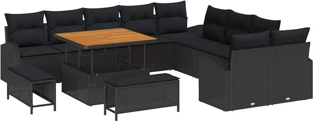 vidaXL Garten-Sofa-Set aus Poly-Rattan in Schwarz mit 13-teiligem Set inklusive Kissen und Tisch - Bild 1
