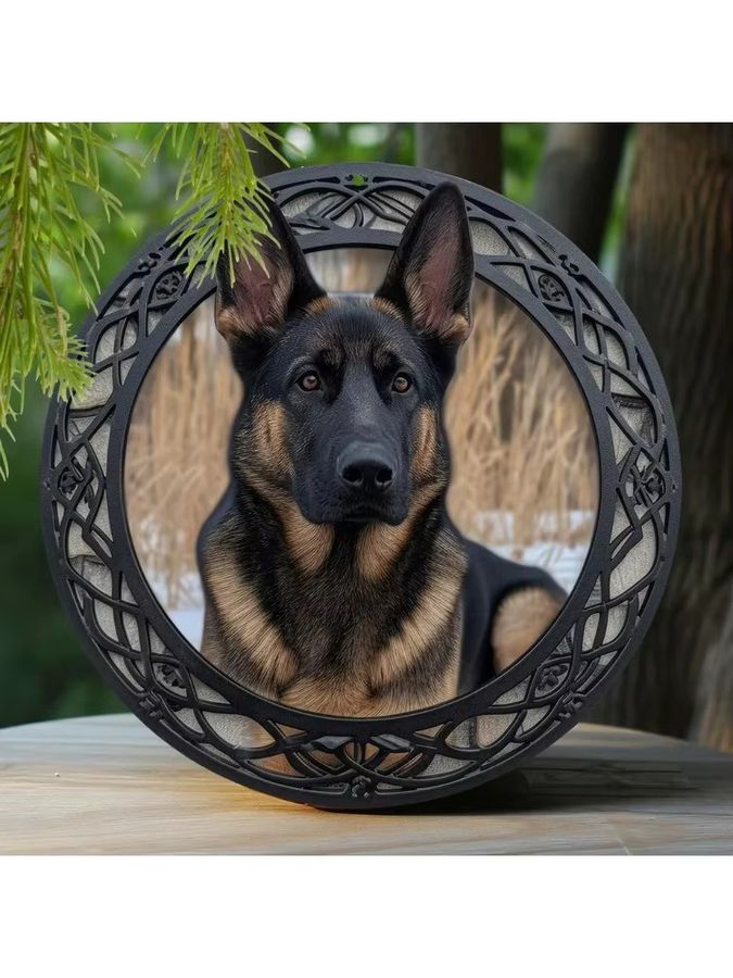 HELLOYOUNG Metallschild Deutscher Schäferhund, runde Wanddekoration aus Eisen, Durchmesser: 20 cm - Bild 5