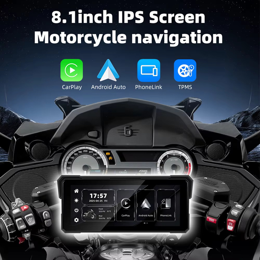 EKIY Tragbares Digitales Motorrad-Navigationsdisplay mit 8,1 Zoll Display, Wireless CarPlay und Android Auto, Mirror Link und GPS, Schwarz - Bild 2