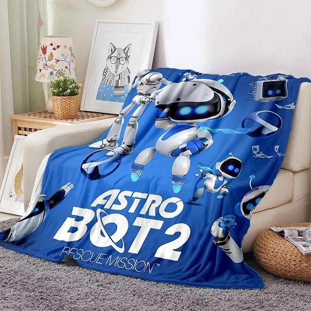 Astro Bot Cartoon Roboter Decke, weiche Überwurfdecke für Kinder und Zuhause, Blau, B x T: 100 x 150 cm - Bild 1